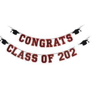 6/$12 💥🆕 Graduation Black & Red Glitter Class of 22" String Banner | 1030